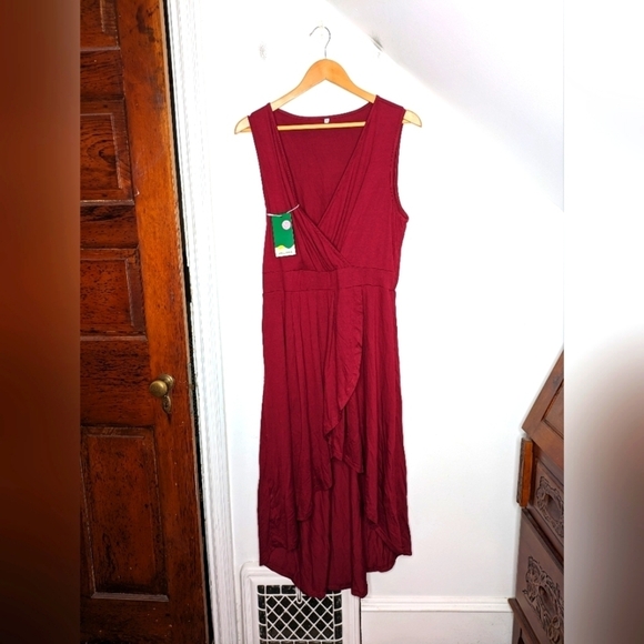 HALARA Dresses & Skirts - Deep V Neck Sleeveless High Low Crossover Hem Flowy Midi Casual Dress NEW XL